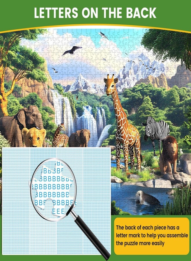 WSCXSC 1000 Pieces Puzzles for Adults,Animal World Jigsaw Puzzles 1000 Pieces Lions Elephants Giraffe Animals Puzzles Games Unique Cool Puzzles Family Activity Great Gift for Family Friends 28x20 in - Image 3